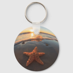 Starfish on Beach at Sunset Keychain