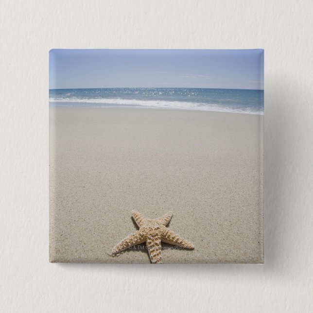 Starfish on beach by Atlantic Ocean 2 Inch Square Button (Front)