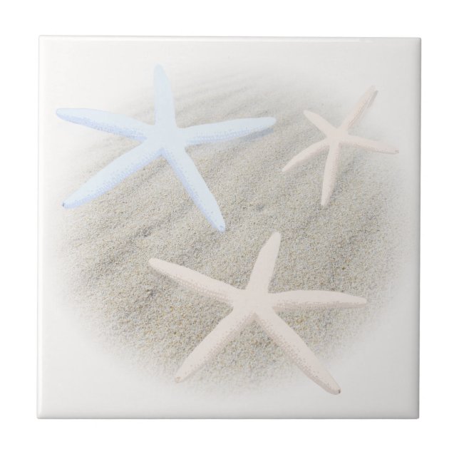 Starfish on Beach Sand Ceramic Tile (Front)
