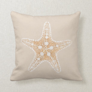 Starfish on beige pastel light brown throw pillow