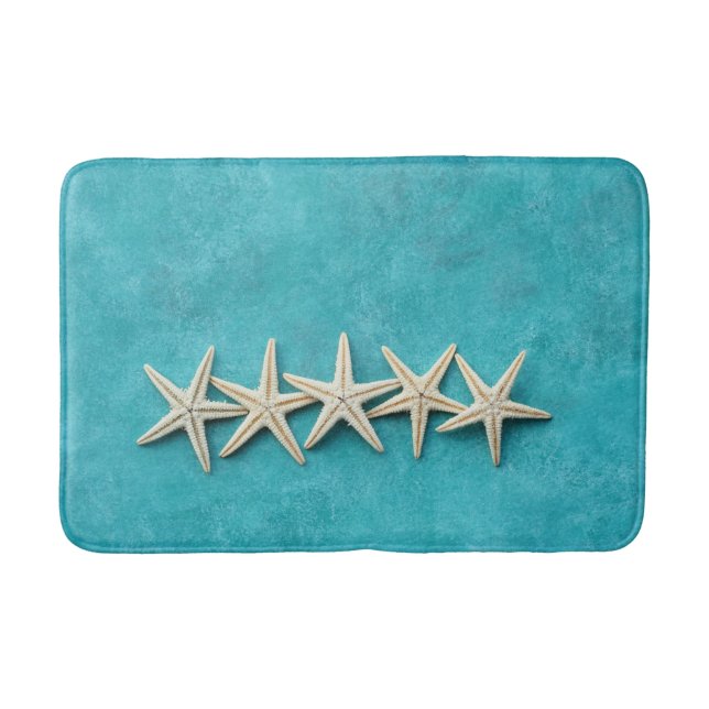 Starfish on Ocean Blue Background Bath Mat (Front)