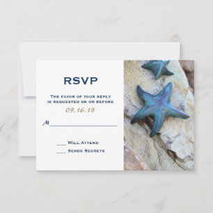 Starfish on Rocky Background Beach Wedding RSVP Card