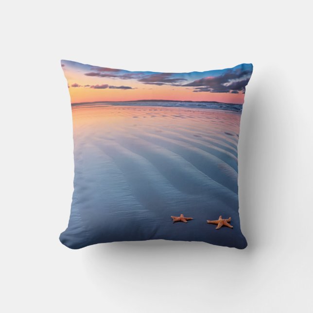 Starfish On Sand Throw Pillow (Front)