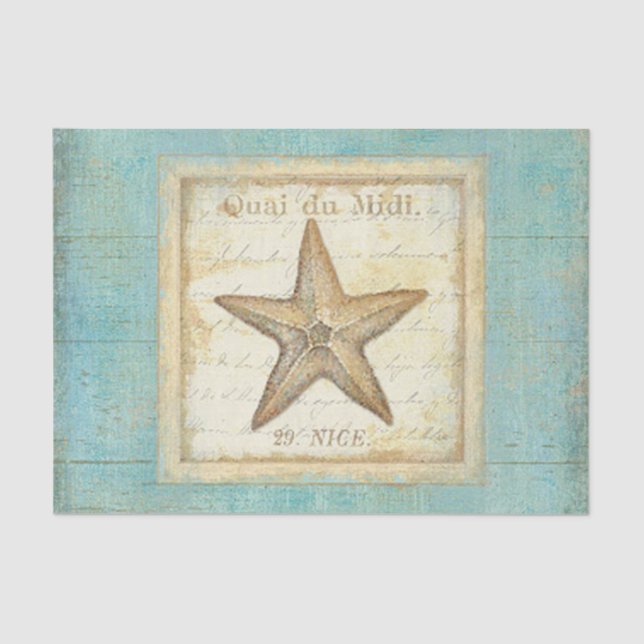 Starfish on Teal Wood Tissue Paper (Front)