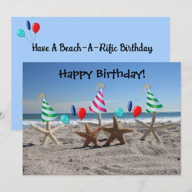 Starfish on the Beach Flat Birthday Card (Front/Back)