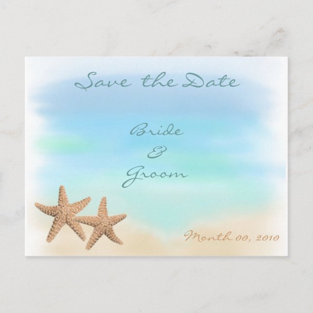 Starfish on the Beach Save the Date Postcards (Front)