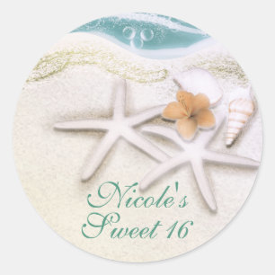 Starfish on the Beach Teal Sea Water Party Favour Classic Round Sticker