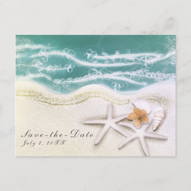 Starfish on the Beach Teal Sea Water Save the Date Announcement Postcard (Front)