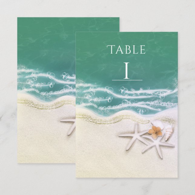Starfish on the Beach Teal Sea Water Table Number (Front/Back)