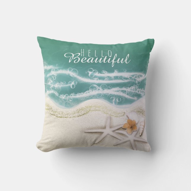Starfish on the Beach Teal Sea Water Tropical Chic Throw Pillow (Front)