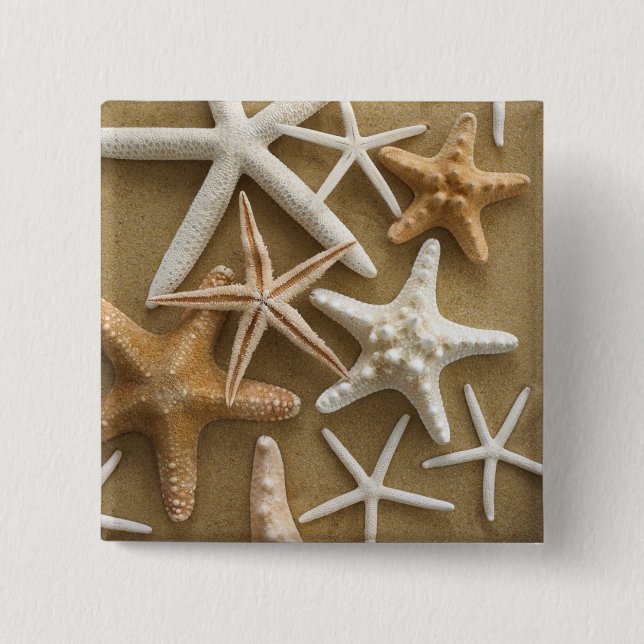 Starfish On The Sand 2 Inch Square Button (Front)