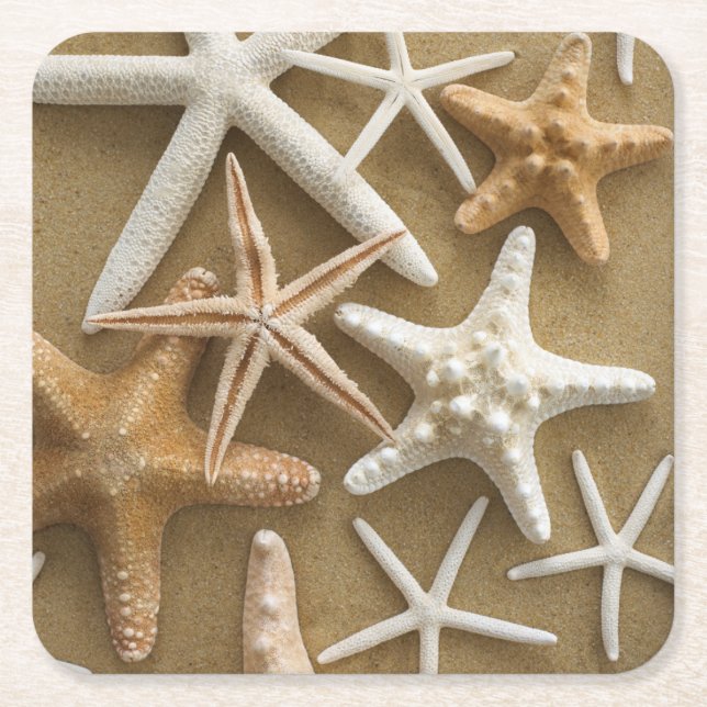 Starfish On The Sand Square Paper Coaster (Front)
