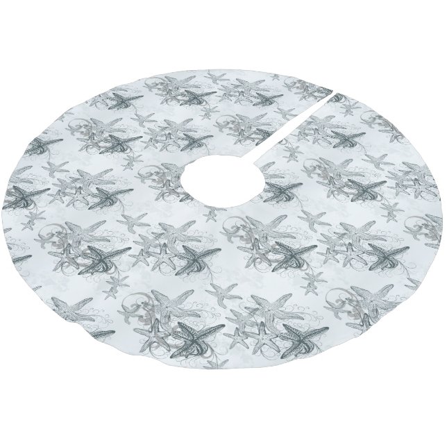 Starfish On The Sea Pattern Brushed Polyester Tree Skirt (Angled)
