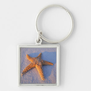 Starfish On White Sand Keychain