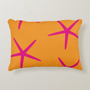 Starfish Orange Pink Coastal Tropical Art Beach Accent Pillow