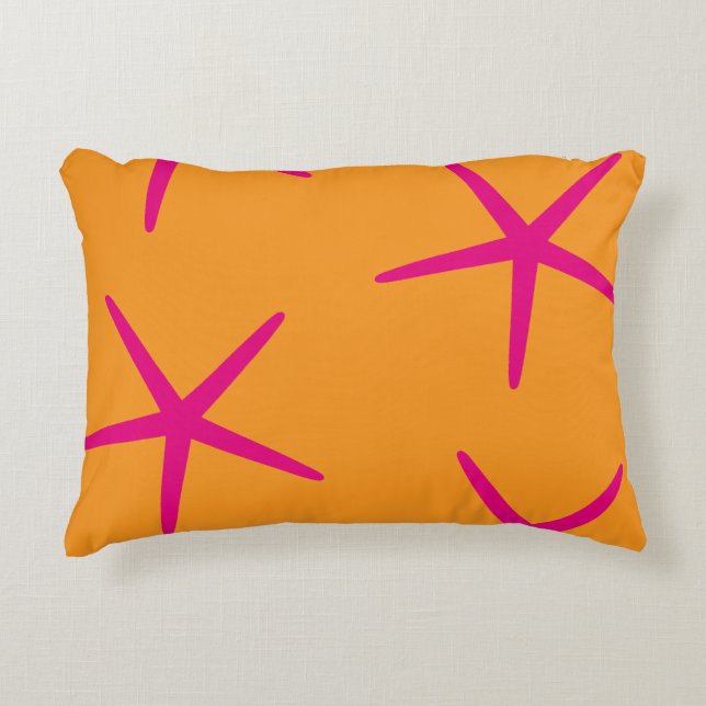 Starfish Orange Pink Coastal Tropical Art Beach Accent Pillow (Front)