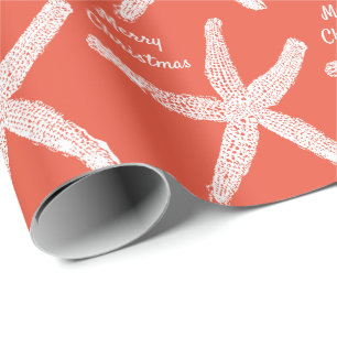Starfish Orange White Beach Merry Christmas 2024 Wrapping Paper