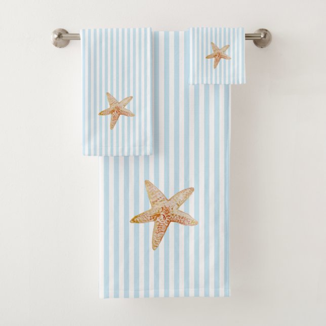 Starfish Painting Blue Stripe Bath Towel Set (Insitu)