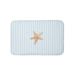Starfish Painting Blue Stripe Ocean Beach Party Bath Mat