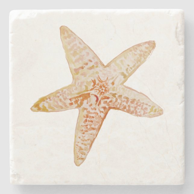 Starfish Painting Marble Stone Coaster (Front)