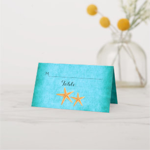 Starfish pair and veil beach wedding folded escort place card
