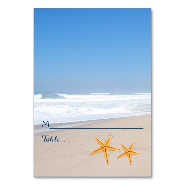 Starfish pair summer beach wedding escort card (Front)