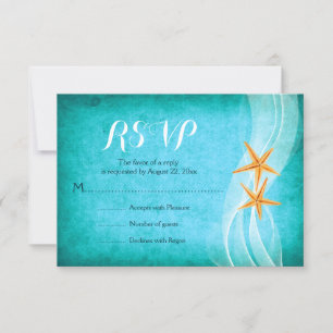 Starfish pair turquoise destination beach wedding RSVP card