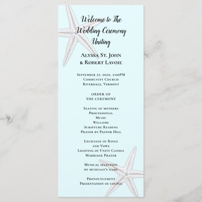 Starfish Pale Blue Tall Beach Ceremony Program (Front)