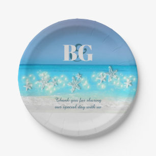 Starfish paradise blue waters tropical beach paper plate