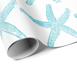 Starfish Pattern Beach Azure Teal Blue Summer 2025 Wrapping Paper
