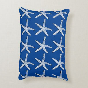 Starfish Pattern Beach Coastal Deep Blue Stylish Accent Pillow