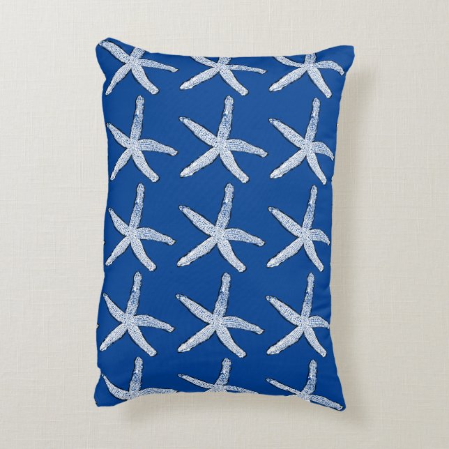 Starfish Pattern Beach Coastal Deep Blue Stylish Accent Pillow (Back(Vertical))