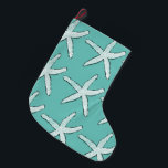Starfish Pattern Beach Coastal Teal Blue Christmas Large Christmas Stocking<br><div class="desc">Designed with starfish patterns in teal blue background. You may change the background colour as you like.</div>