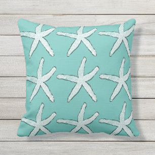 Starfish Pattern Beach Coastal Teal Blue Christmas Outdoor Pillow