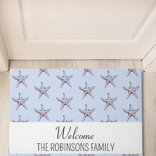 Starfish Pattern Beach House Custom Family Name Doormat
