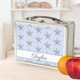 Starfish Pattern Beach Marine Custom Name Metal Lunch Box