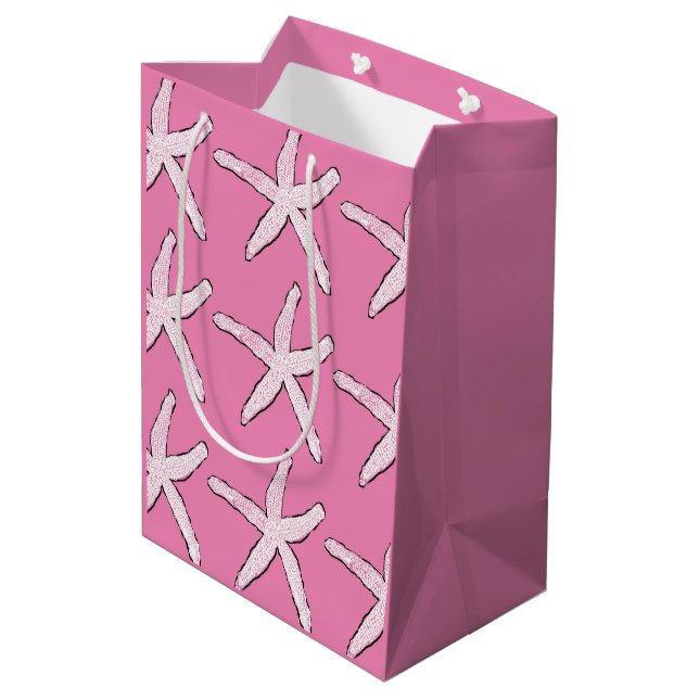 Starfish Pattern Beach Pink White Christmas 2020 Medium Gift Bag (Back Angled)