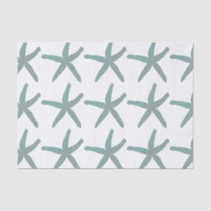 Starfish Pattern Beach Teal Blue Grey White Trendy Tissue Paper
