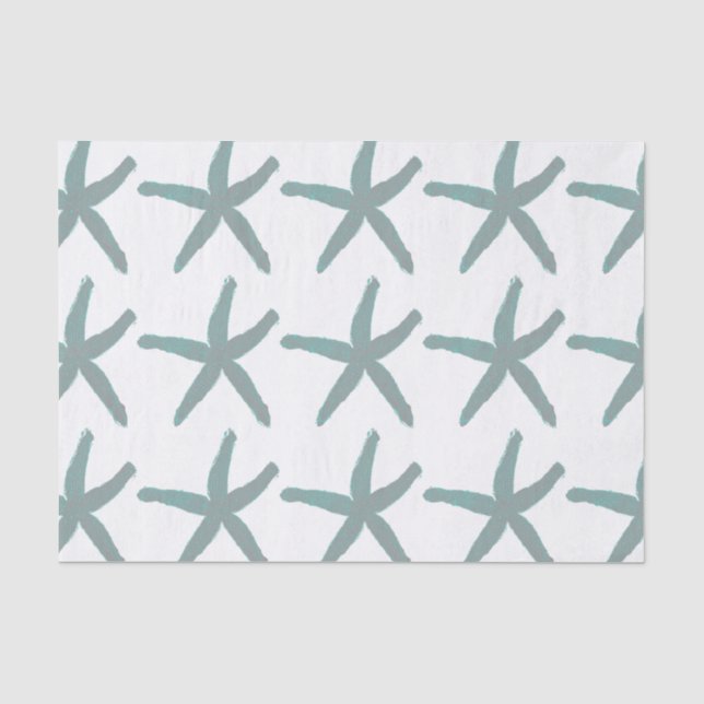 Starfish Pattern Beach Teal Blue Grey White Trendy Tissue Paper (Front)