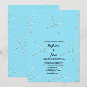 Starfish Pattern Blue Beach Destination Wedding Invitation