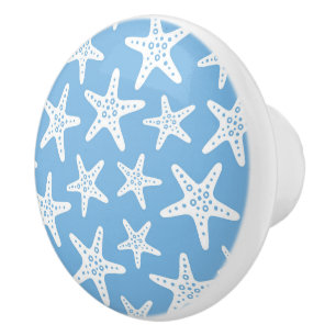 Starfish Pattern Blue Ceramic Knob