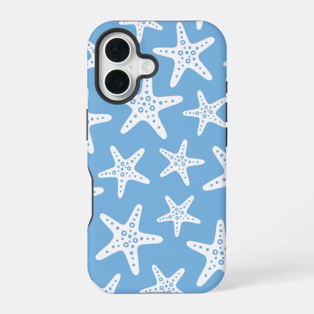 Starfish Pattern Blue iPhone 16 Case (Back)