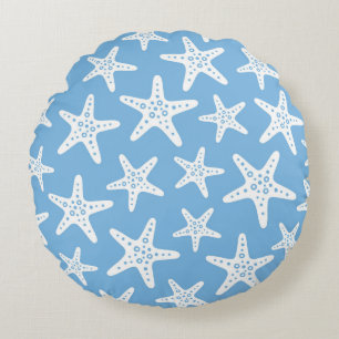 Starfish Pattern Blue Round Pillow
