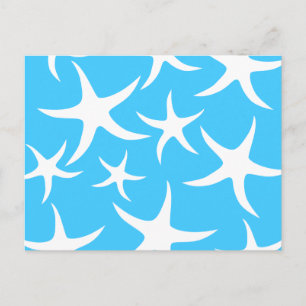Starfish Pattern, Bright Turquoise Blue and White. Postcard