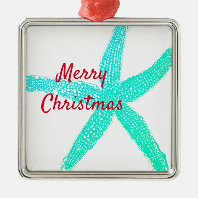 Starfish Pattern Green Blue Red Merry Christmas Metal Ornament (Front)