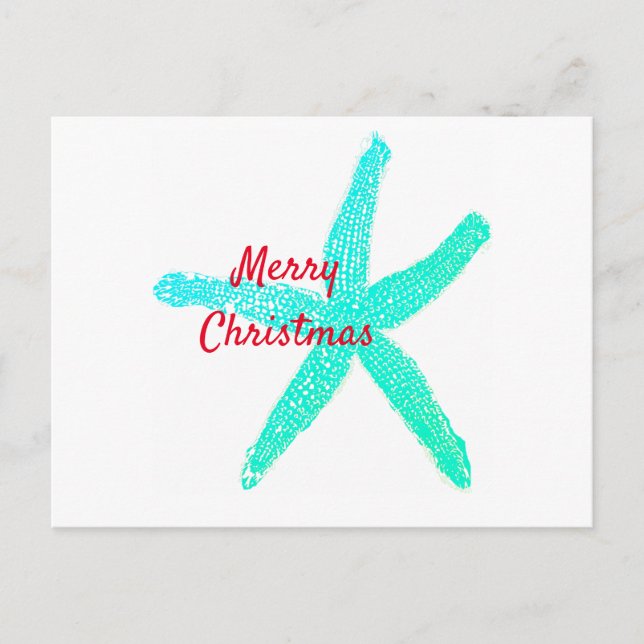 Starfish Pattern Green Blue Red Merry Christmas Postcard (Front)