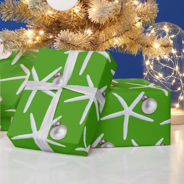 Starfish Pattern Green Christmas Gift Wrap (Holidays)