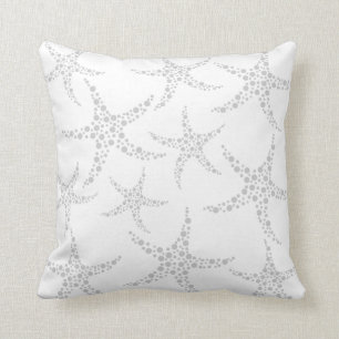 Starfish Pattern in Light Grey and White Throw Pillow