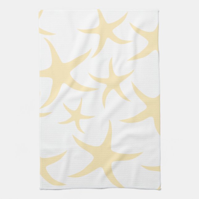Starfish Pattern in Pastel Yellow and White. Kitchen Towel (Vertical)