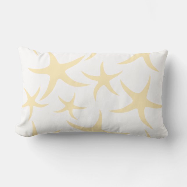 Starfish Pattern in Pastel Yellow and White. Lumbar Pillow (Front)